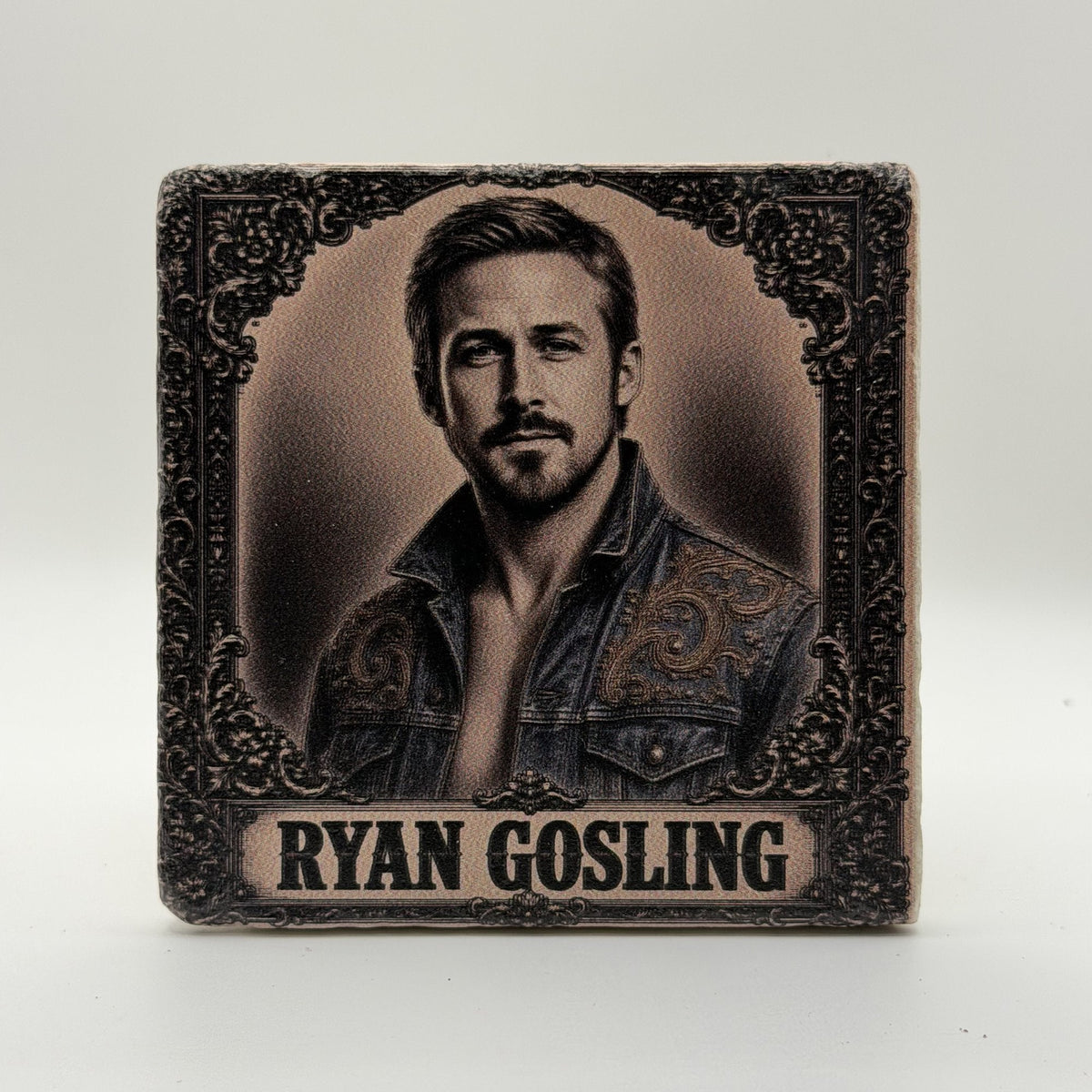 Cowboy Ryan Gosling Natural Travertine Stone Coaster 3