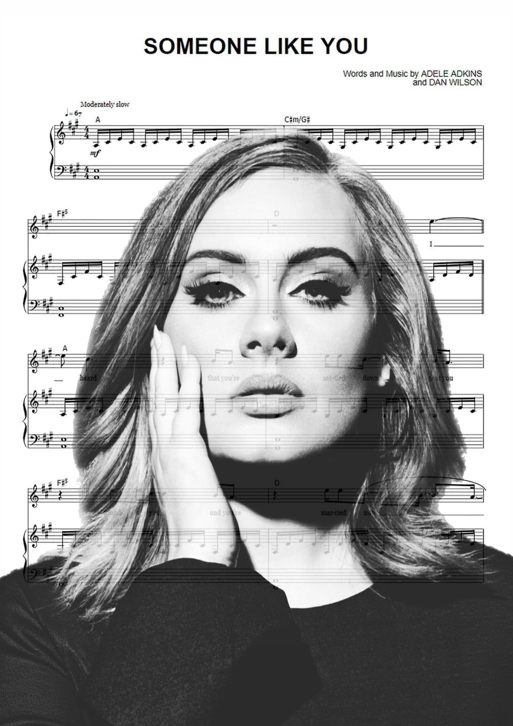 Adele sheet music artwork printed on MDF wall poster