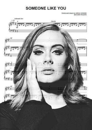 Adele sheet music artwork printed on MDF wall poster