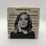 Adele song lyrics printed on square travertine stone coaster