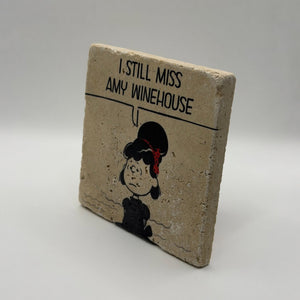 Amy Winehouse portrait printed on square travertine stone coaster