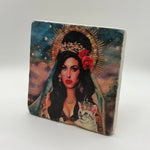 Amy Winehouse artwork printed on square travertine stone coaster