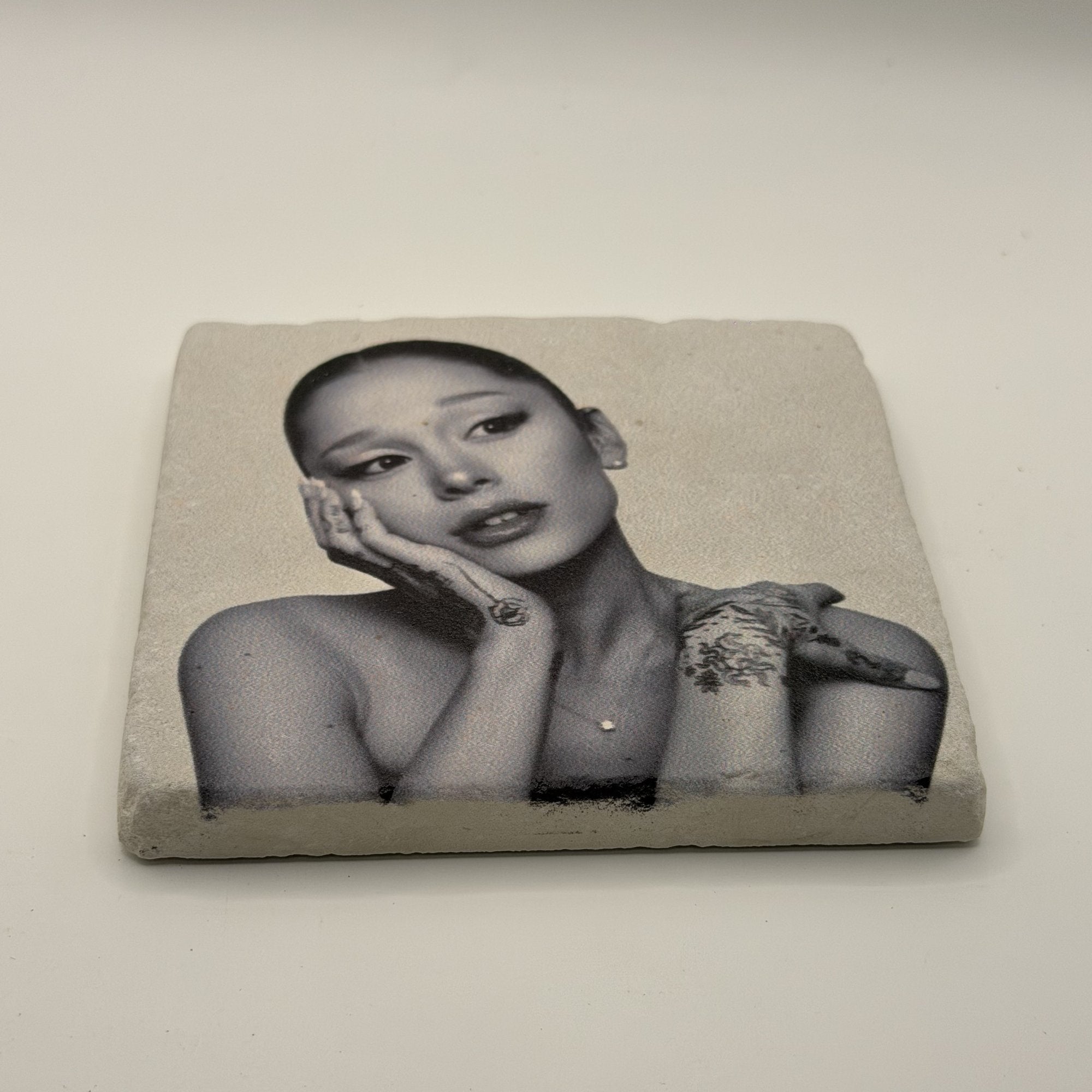 Amy Winehouse Portrait Natural Travertine Stone Coaster artwork