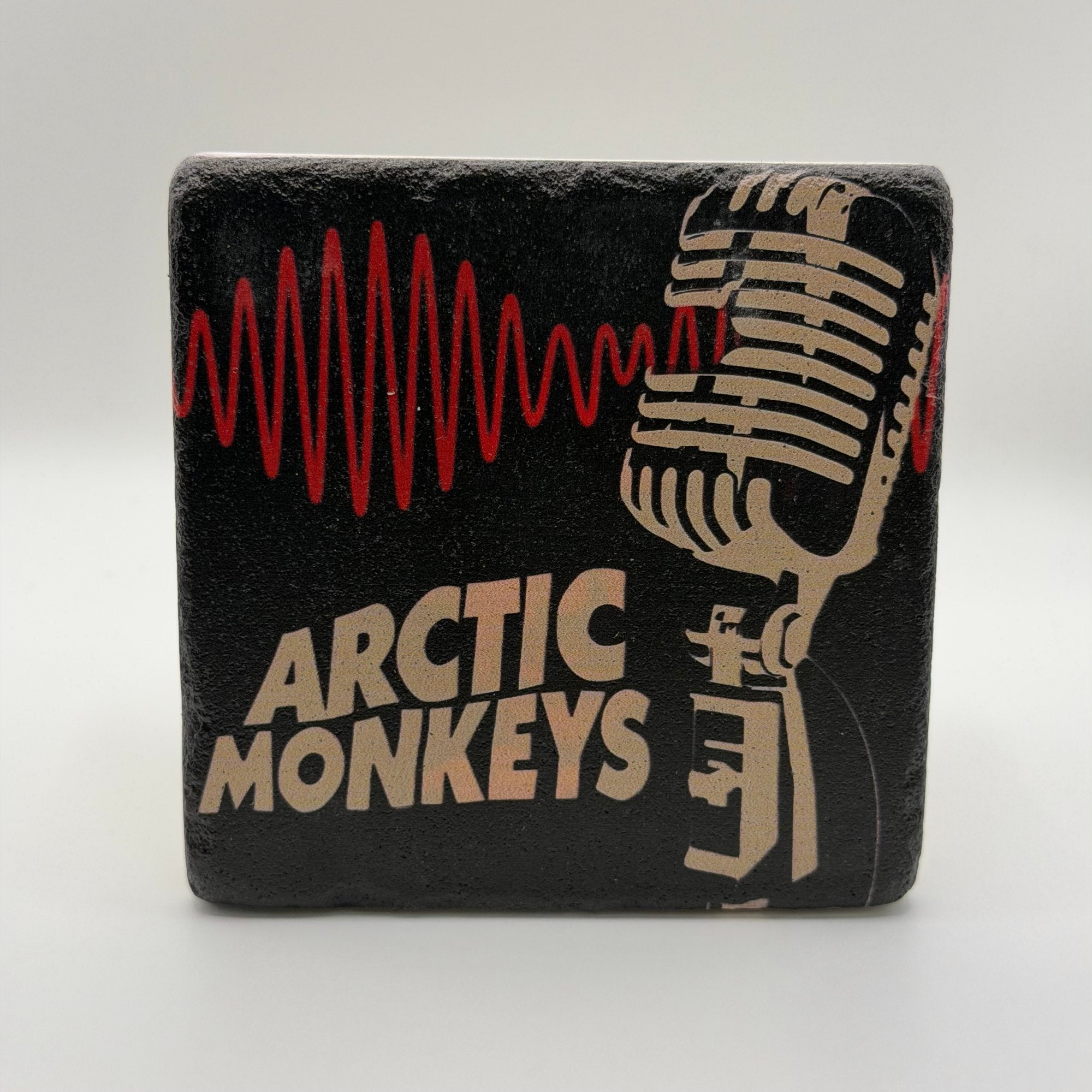 Arctic Monkeys artwork printed on square travertine stone coaster