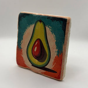 Avocado paint artwork printed on square travertine stone coaster