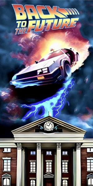 Delorean clock tower design from Back to the Future displayed as a decorative MDF wall sign