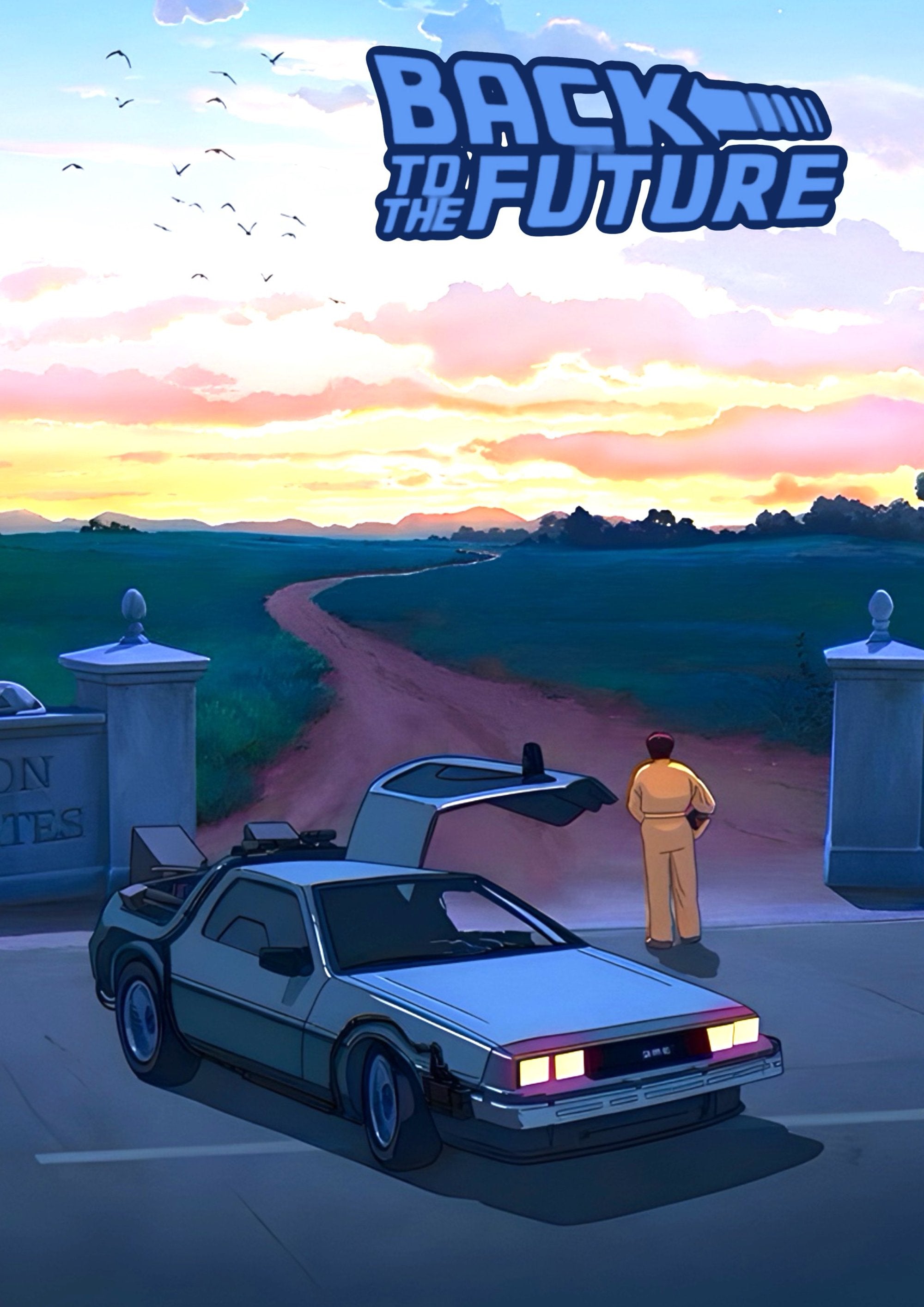 Delorean time machine artwork from Back To The Future printed on MDF wall poster