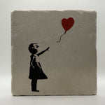 Banksy Baloon Street Art Natural Travertine Stone Hotpad 1