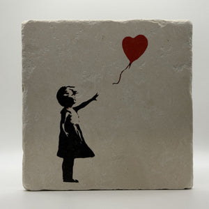 Banksy Baloon Street Art Natural Travertine Stone Hotpad 1