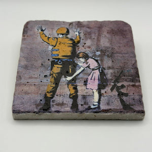 Banksy Girl Frisking Soldier Stone Coaster