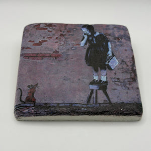 Banksy Girl and Mouse Stone Coaster