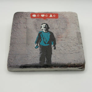Banksy Kid Crying Over Social Media Stone Coaster