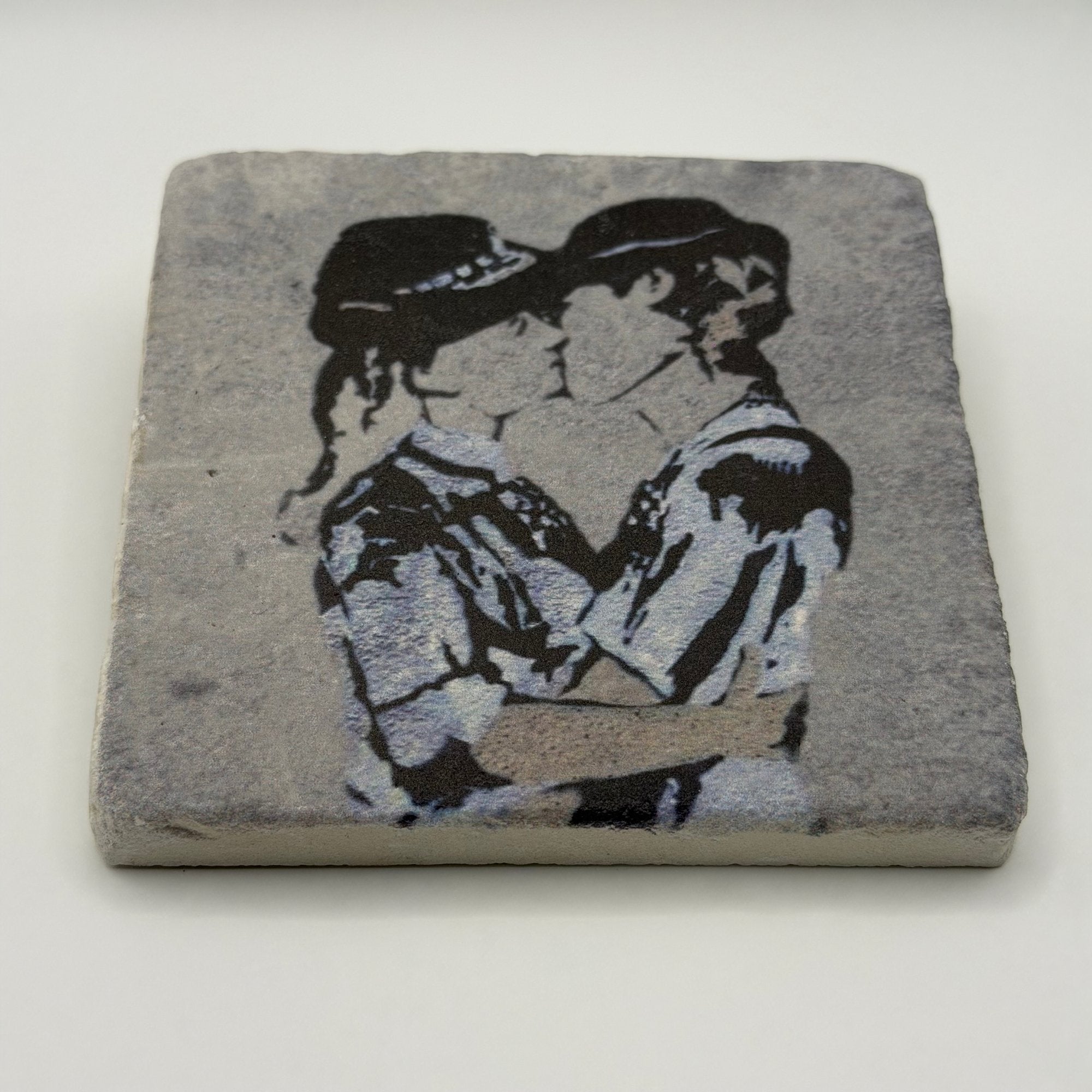 Banksy Kissing Women Police Stone Coaster