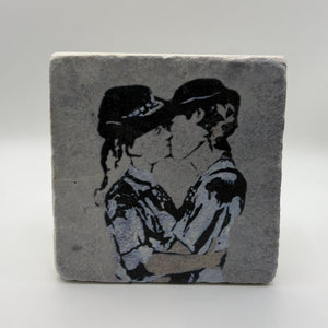 Banksy Kissing Women Police Stone Coaster