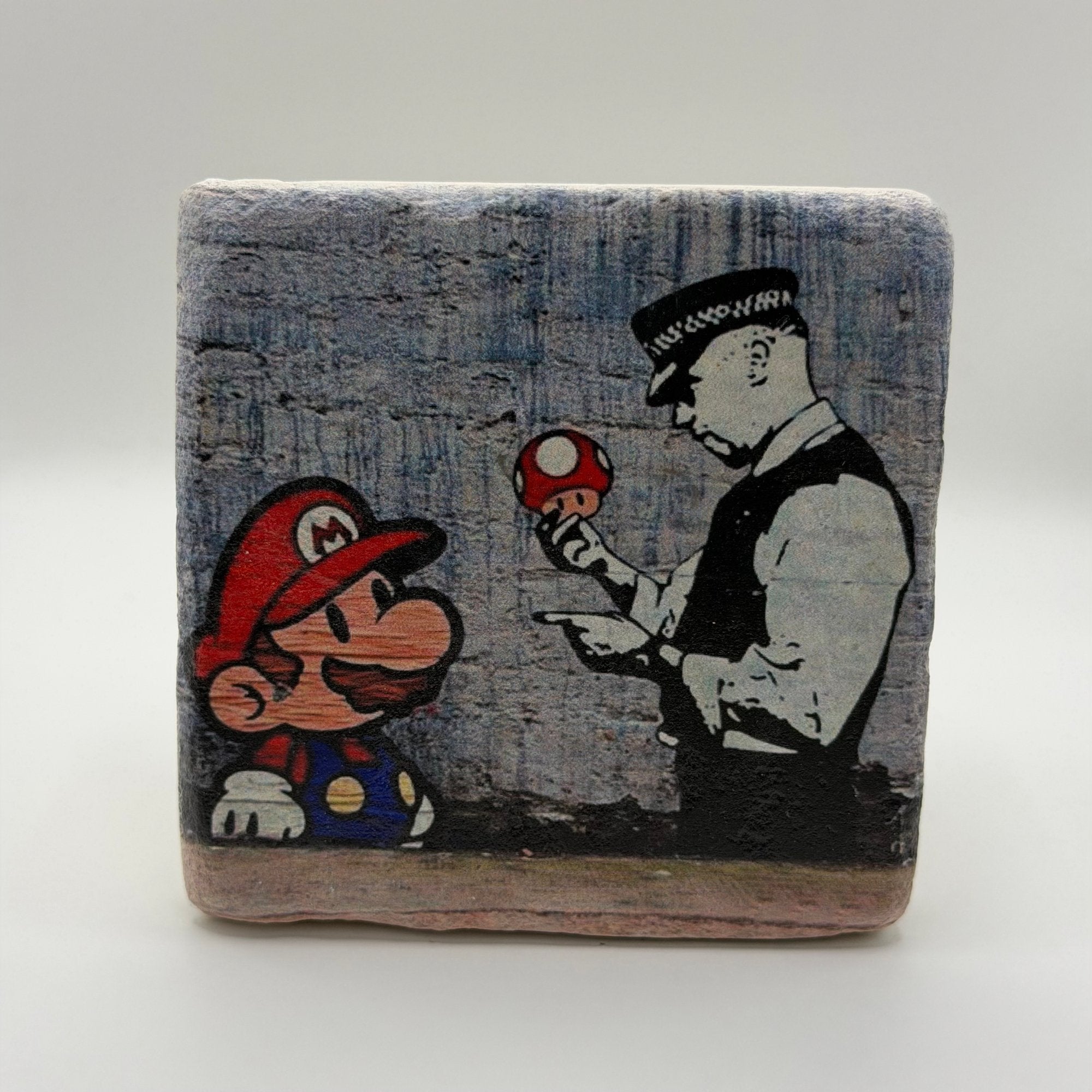 Banksy Mario and Cop Stone Coaster