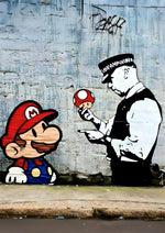 Banksy Mario Mushroom Cloud artwork printed on MDF wall poster