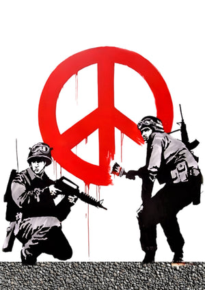 Banksy Peace Sign Riot Police artwork printed on MDF wall poster