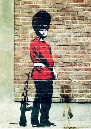 Banksy Pissing Royal Guard artwork printed on MDF wall poster