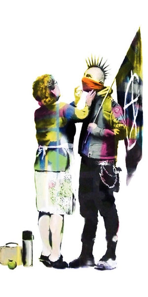 Banksy-style punk mom anarchy design displayed as a decorative MDF wall sign