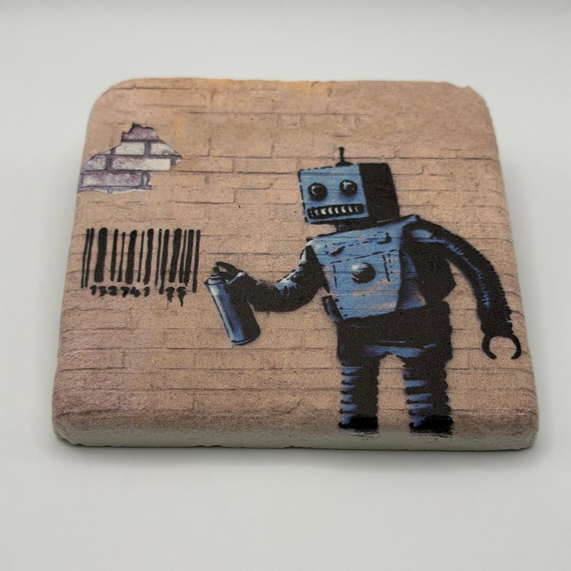 Banksy Robot Barcode Stone Coaster