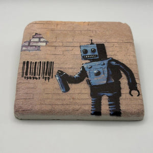 Banksy Robot Barcode Stone Coaster