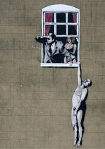 Banksy's Well Hung Lover Naked Man artwork printed on MDF wall poster