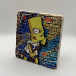 Bart Simpson cartoon character printed on square travertine stone coaster