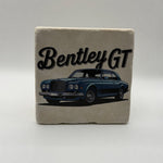 Vintage Bentley artwork printed on square travertine stone coaster
