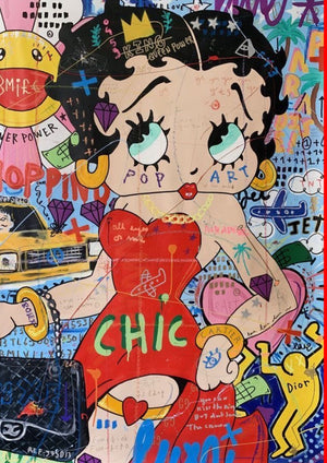 Betty Boop graffiti artwork printed on MDF wall poster