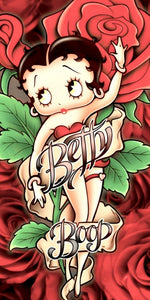 Betty Boop tattoo art red roses design displayed as a decorative wall sign