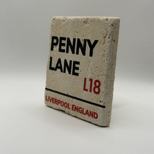 Beware A Grumpy Old Liverpool Fan Lives Here Natural Travertine Stone Coaster artwork