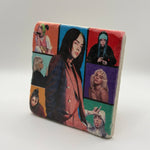 Billie Eilish album artwork printed on square travertine stone coaster