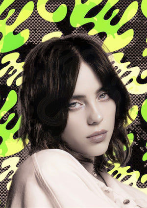 Billie Eilish green artwork printed on MDF wall poster