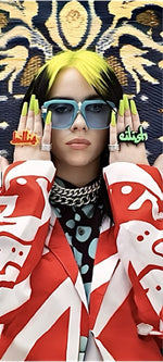 Billie Eilish neon hair design displayed as a decorative wall sign