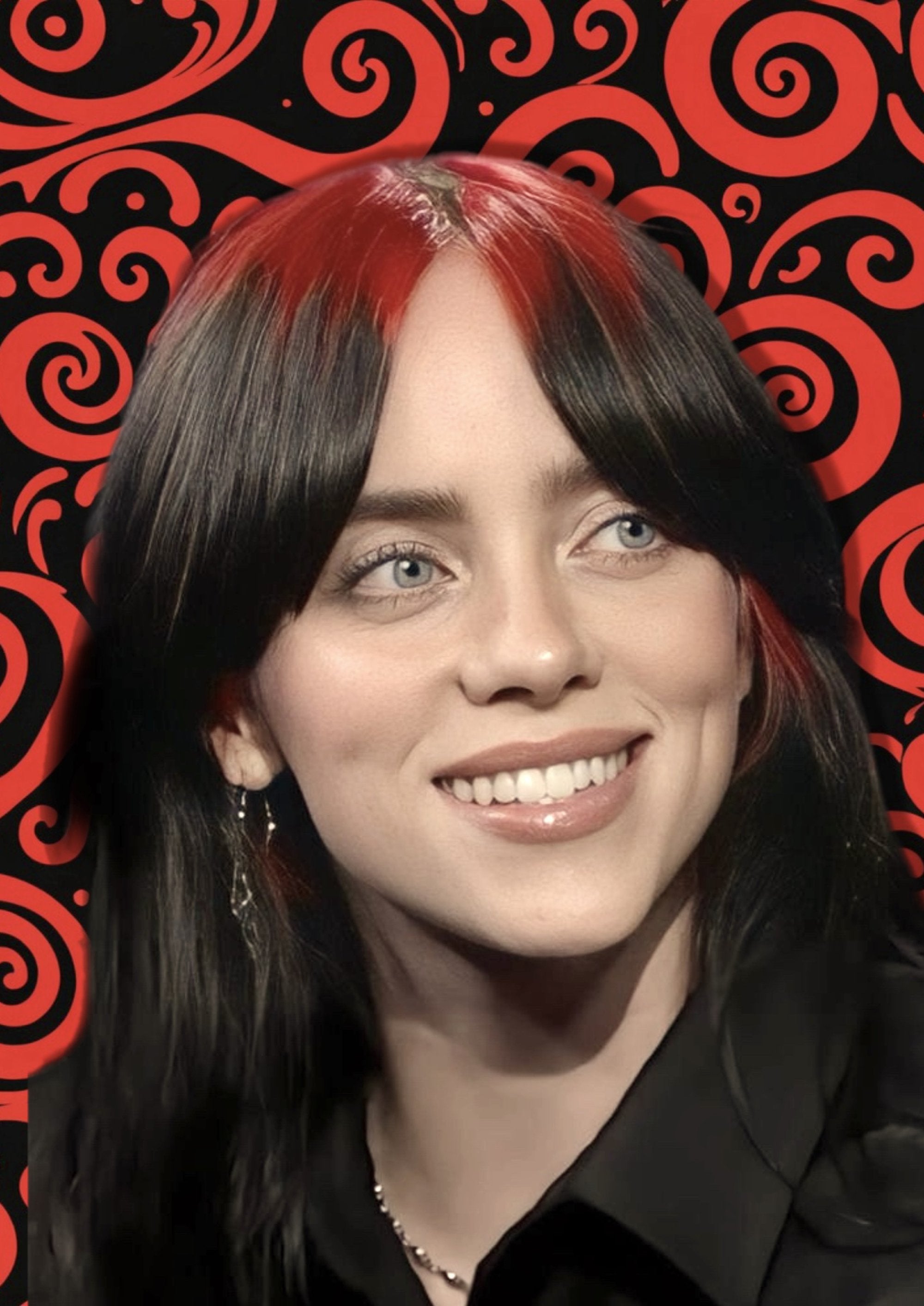 Billie Eilish Red Black artwork printed on MDF wall poster