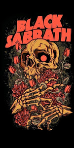 Black Sabbath skull and roses design displayed as a decorative wall sign