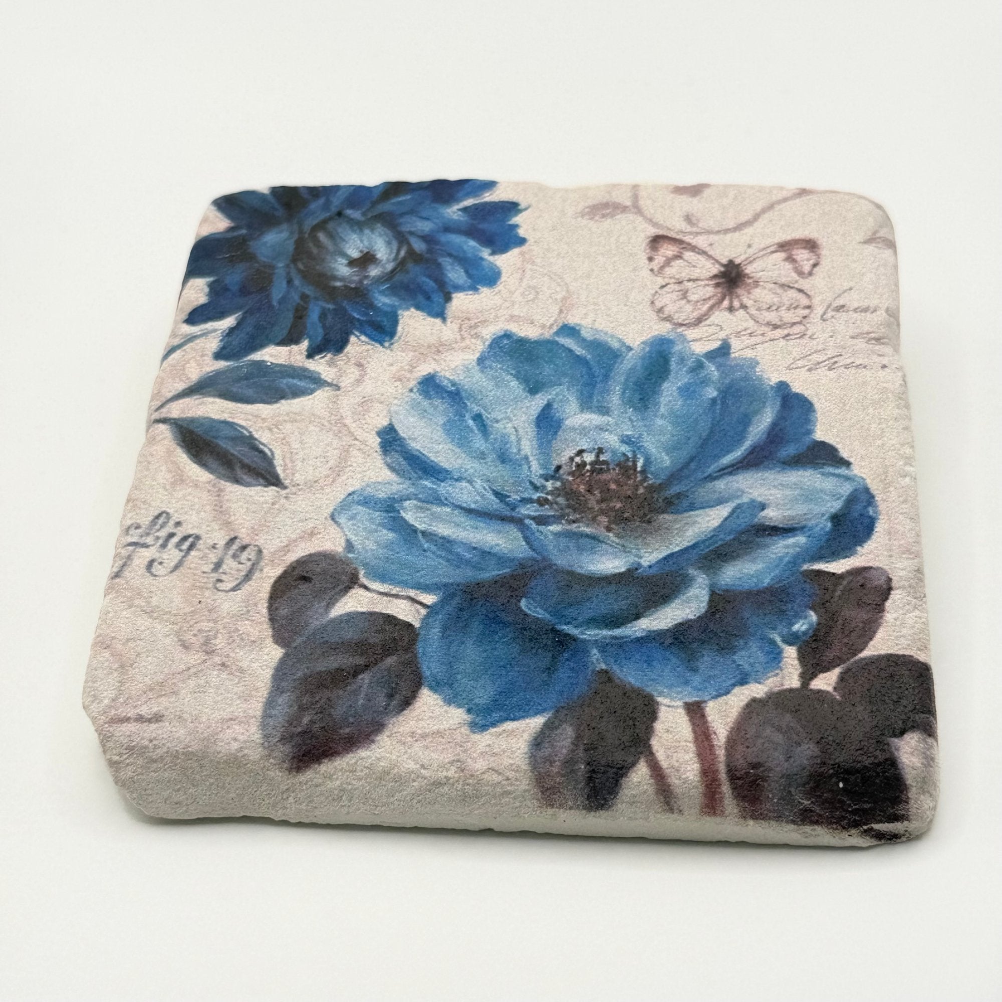 Vintage Blue Botanical Stone Coaster