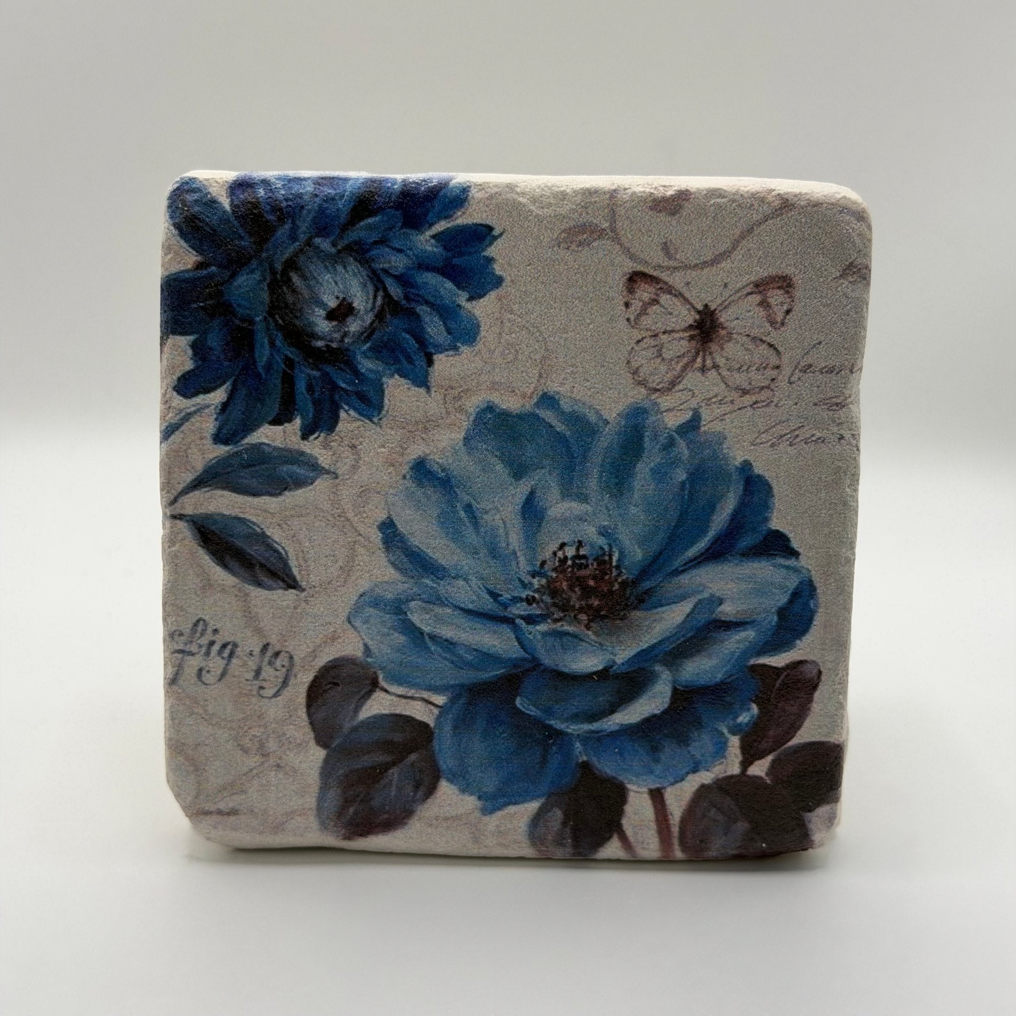 Vintage Blue Botanical Stone Coaster