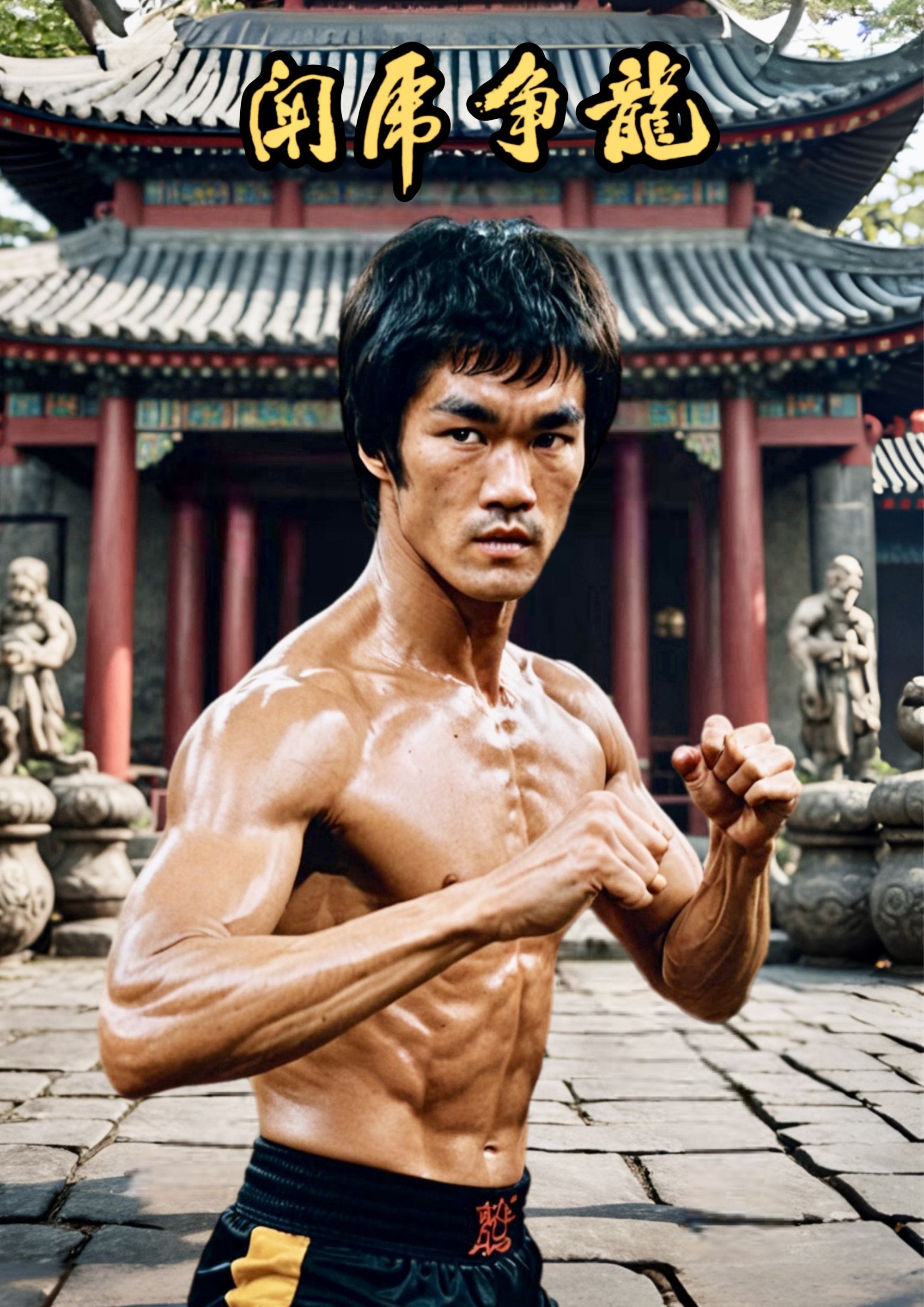 Iconic Bruce Lee artwork printed on MDF wall poster