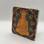 Buddha mandala artwork printed on square travertine stone coaster