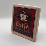 Caffe Espresso logo or artwork printed on square travertine stone coaster