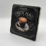 Caffe Mocha artwork printed on square travertine stone coaster