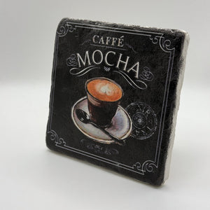 Caffe Mocha artwork printed on square travertine stone coaster