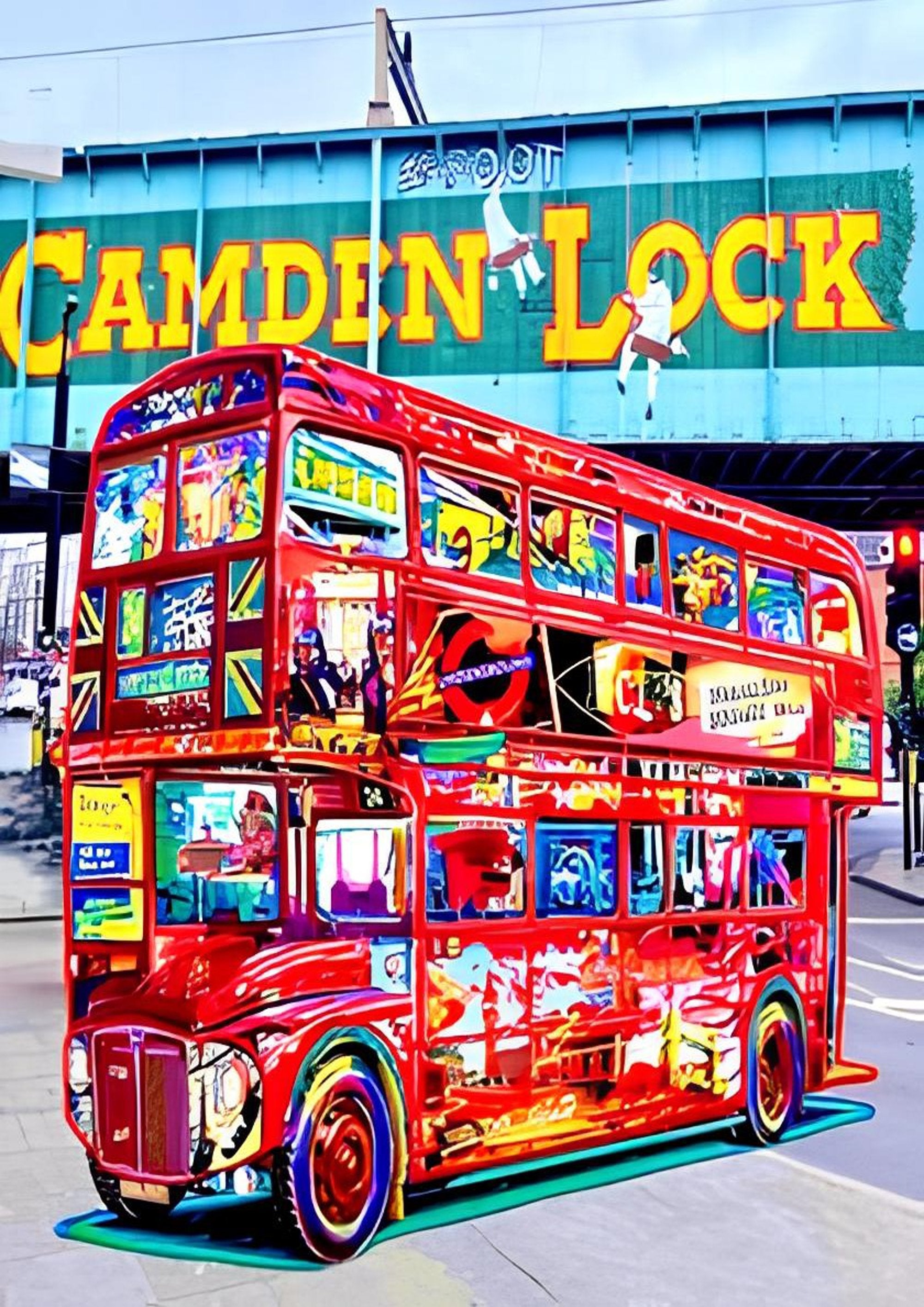 Camden Lock bus slogan artwork printed on MDF wall poster
