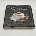 Cappuccino design printed on square travertine stone coaster