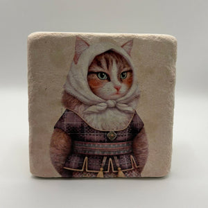 Cat Dressed As Woman Portrait Stone Coaster