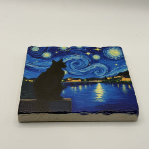 Cat Natural Travertine Stone Coaster artwork