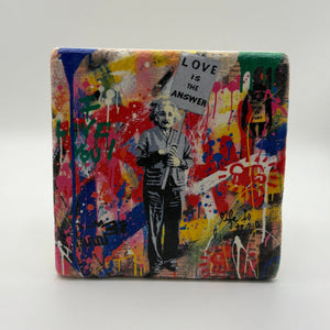 Charlie Chaplin artwork printed on square travertine stone coaster