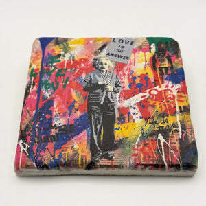 Charlie Chaplin artwork printed on square travertine stone coaster