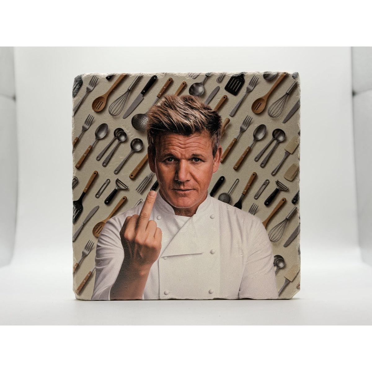 Chef Gordon Ramsay Middle Finger Natural Travertine Stone Hotpad 1